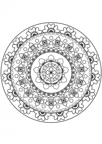 Coloriage de mandalas fleuris avec motifs géométriques Coloriage de mandalas fleuris avec motifs géométriques