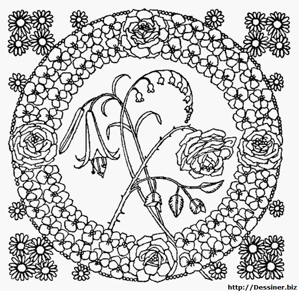 Coloriage de mandalas fleuris avec motifs géométriques