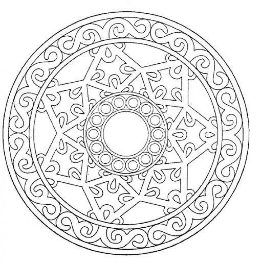 Coloriage de mandalas en flocon de neige avec motifs géométriques