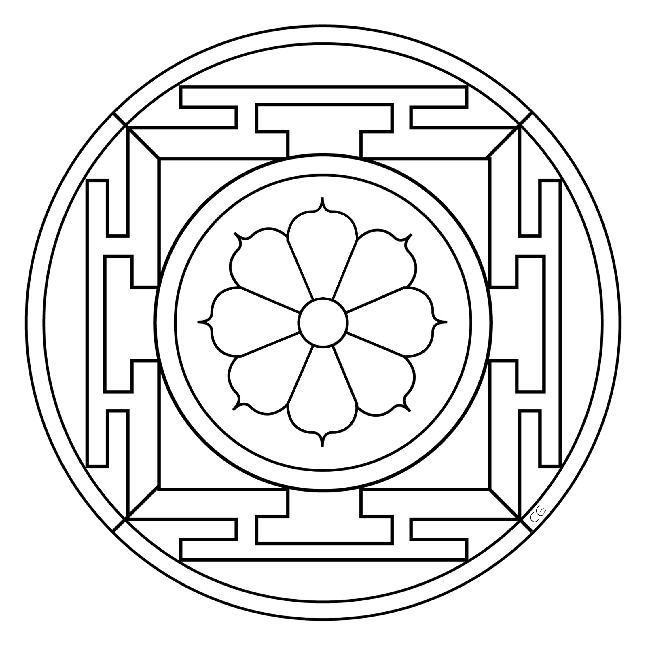 Un mandala pour enfants à colorier, rempli de motifs géométriques