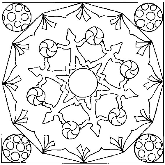 Un mandala pour enfants à colorier avec motifs floraux et géométriques