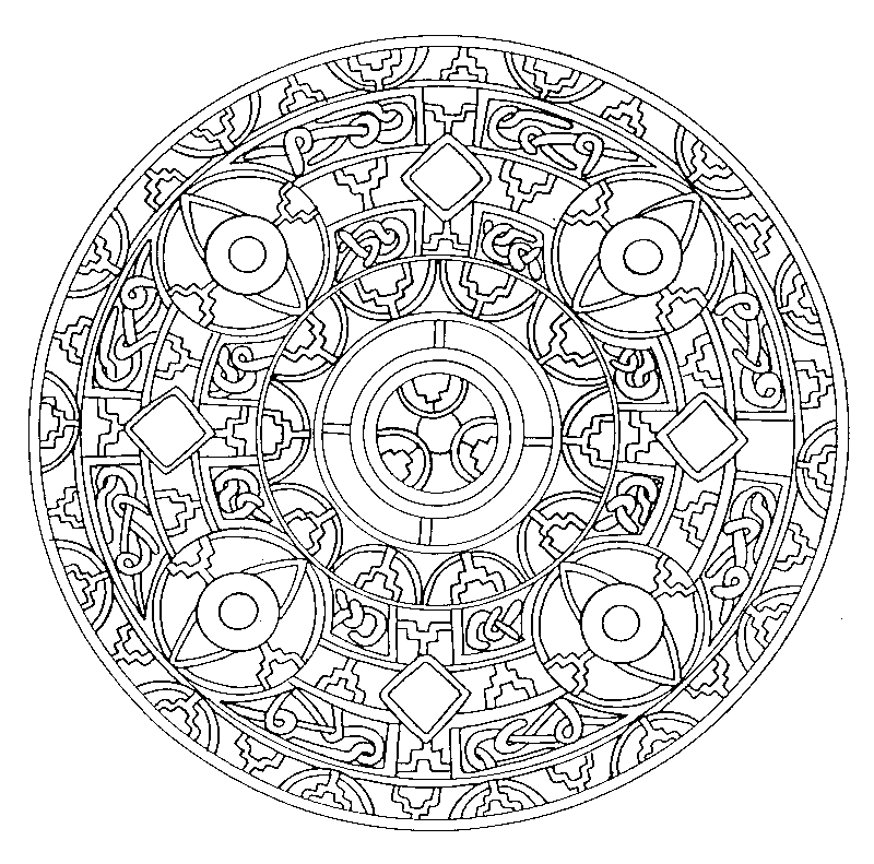 Mandala complexe à colorier avec motifs géométriques et floraux