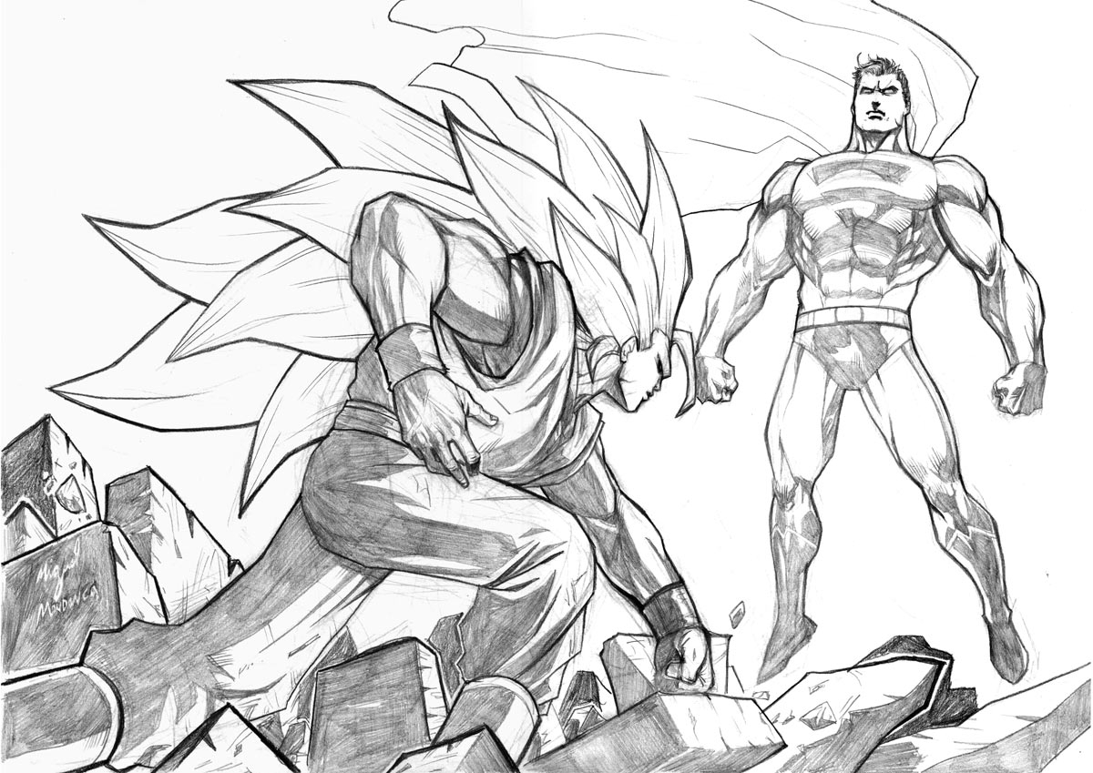 Personnages de manga en pleine action dans un décor stylisé