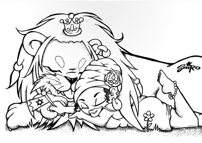 Une jeune fille de manga avec un chat sous un ciel étoilé
