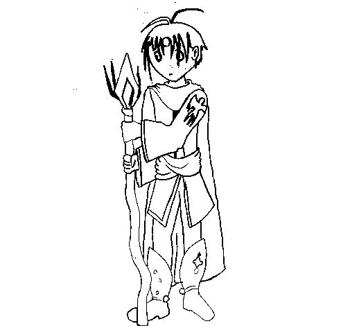 Coloriage d'un personnage de manga avec un chat dans un environnement urbain