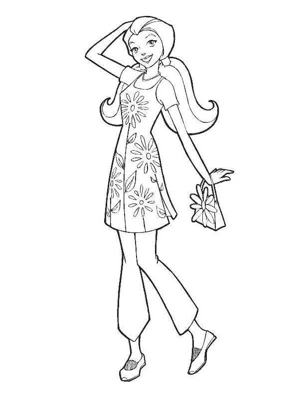 Coloriage d'une mannequin posant avec élégance dans un cadre stylé