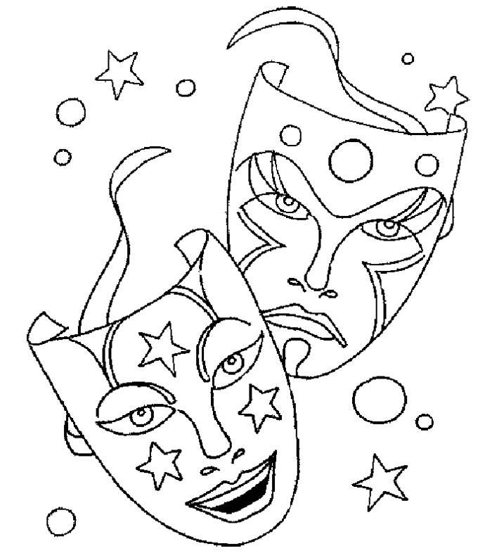Coloriage représentant un carnaval de Mardi Gras avec masques et confettis