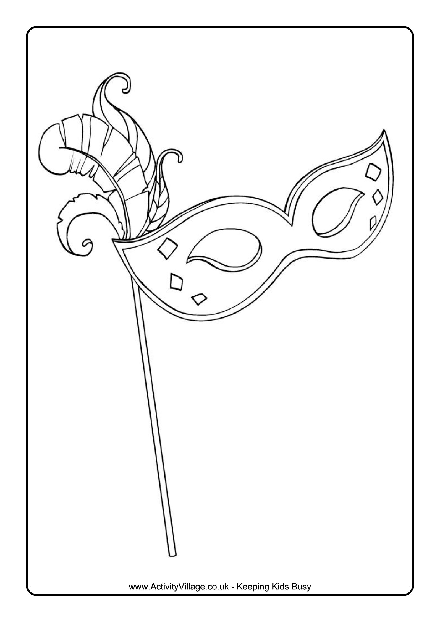 Un coloriage de Mardi Gras avec un masque et des plumes colorées