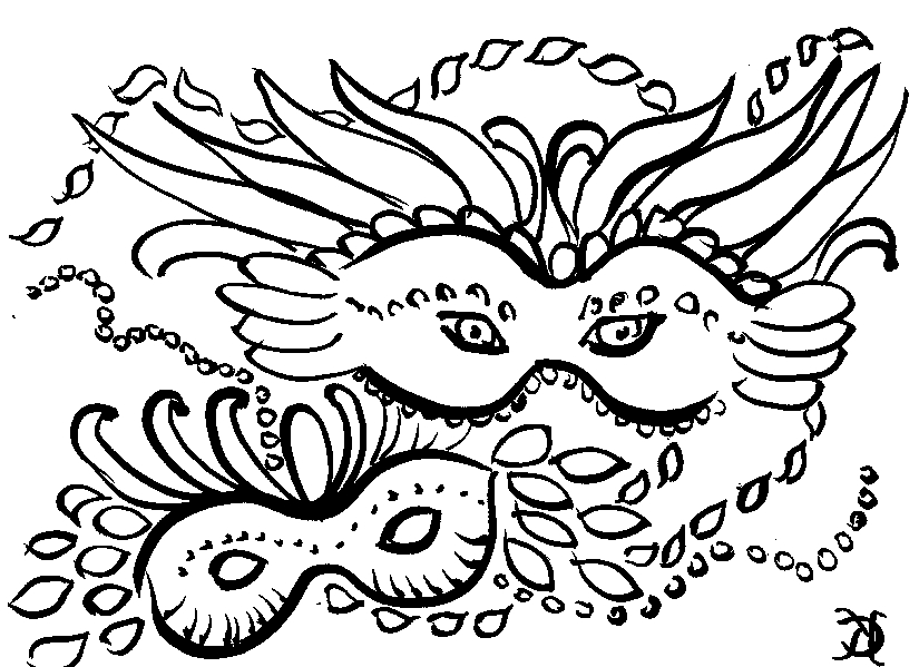 Scène de Mardi Gras avec personnages masqués et décor festif