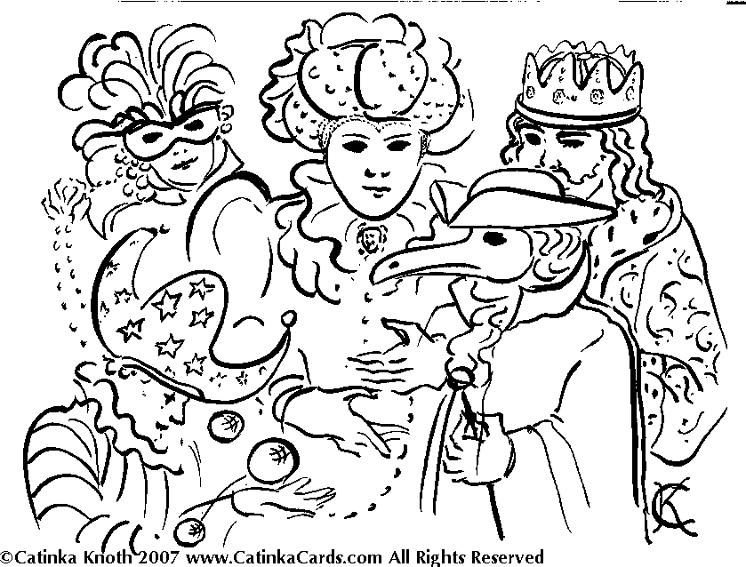 Coloriage de Mardi Gras avec un masque et des plumes colorées