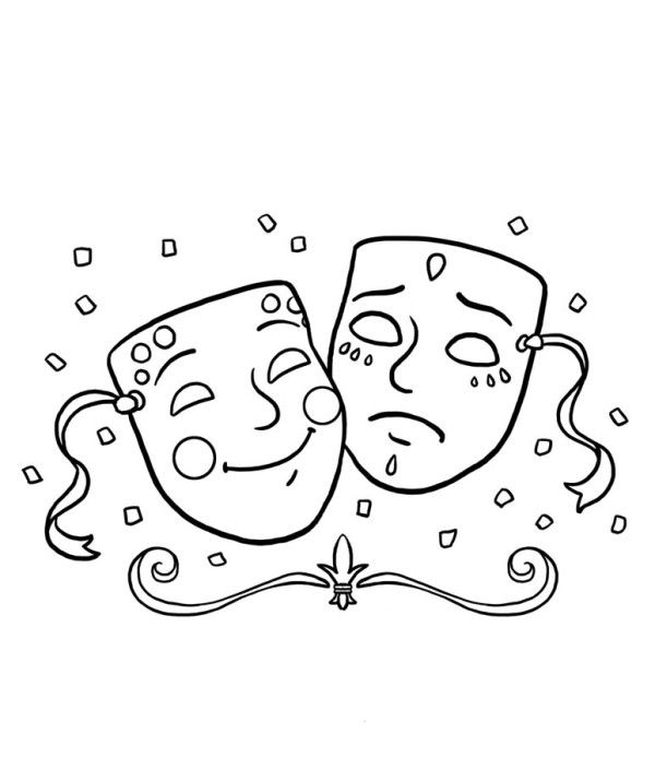 Coloriage d'un carnaval de Mardi Gras avec un clown et des masques