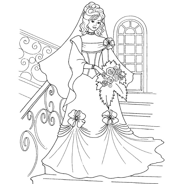 C coloriage d'un couple de mariés entouré de fleurs et de cœurs