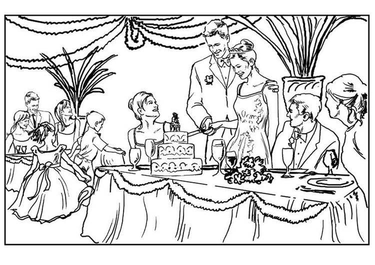 Célébration de mariage avec couple et invités dans un cadre festif