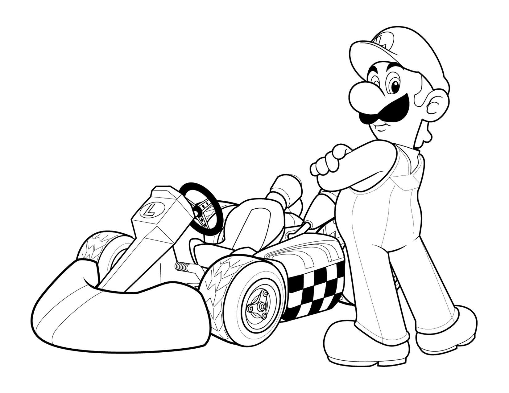 Coloriage de Mario Kart avec personnages en pleine course