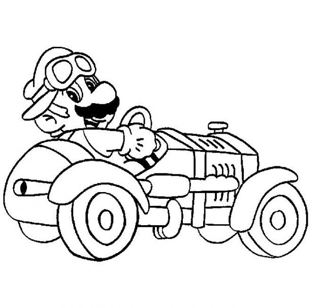 Coloriage de Mario Kart en pleine course sur un circuit