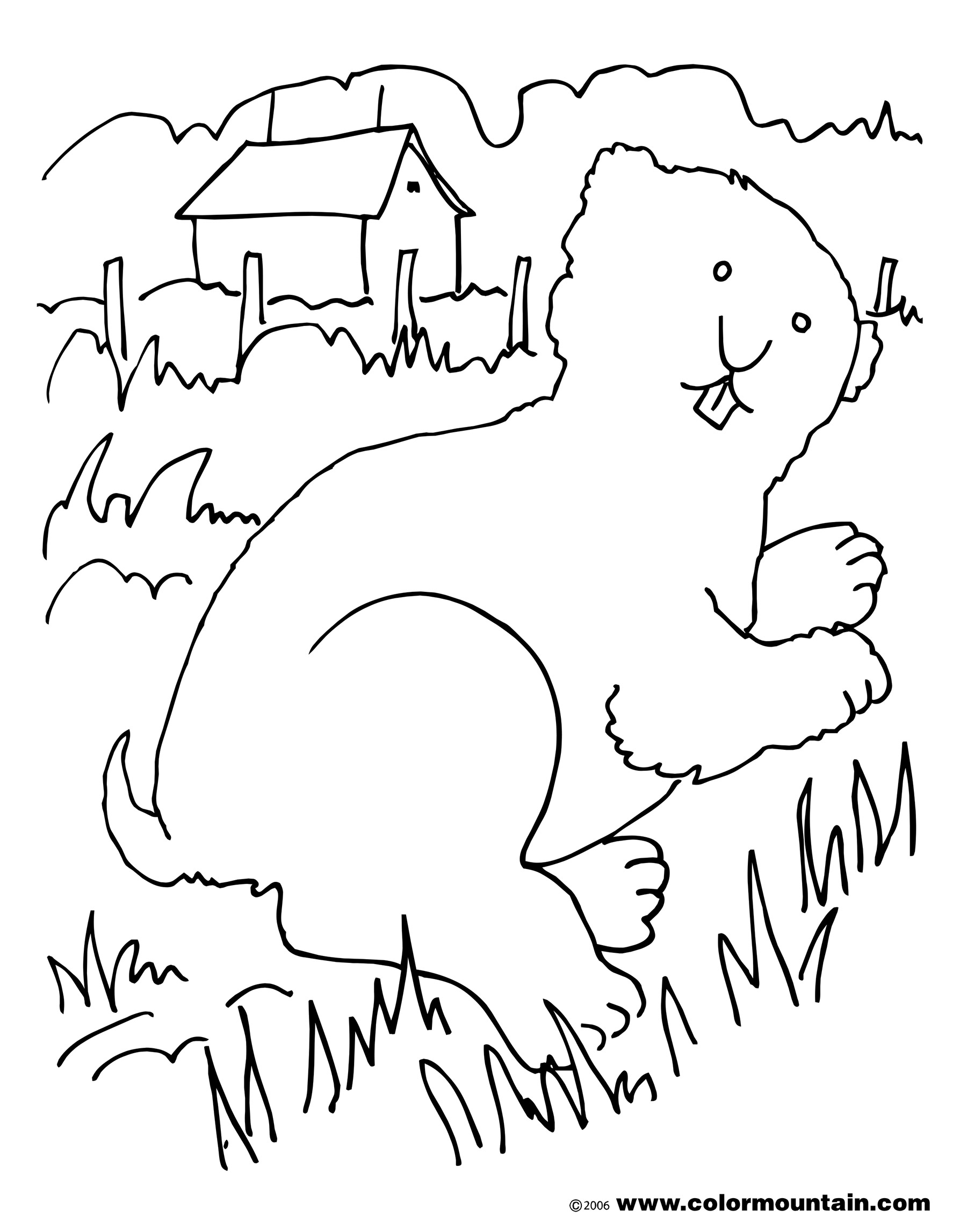 Un coloriage de marmotte dans un paysage naturel