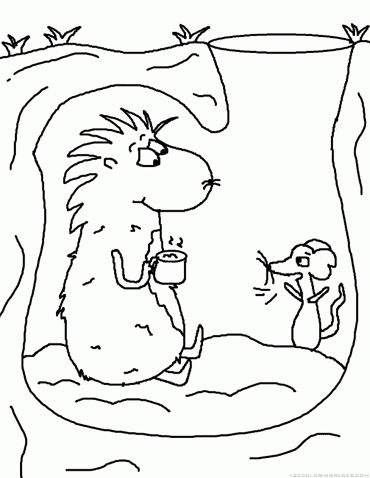 Coloriage d'une marmotte sur un rocher avec des montagnes en arrière-plan