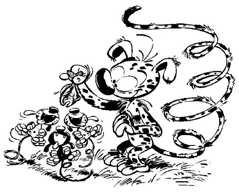 Un marsupilami joyeux entouré de végétation luxuriante
