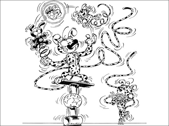 Le marsupilami joueur dans la jungle luxuriante