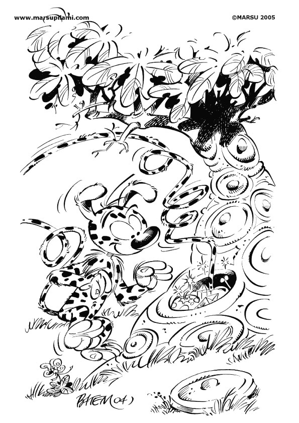 Le marsupilami jouant dans la jungle luxuriante