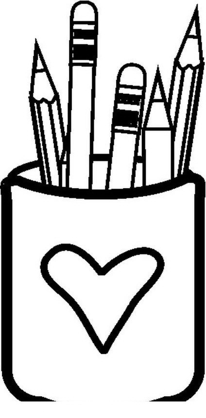 Coloriage de matériel scolaire sur une table en bois