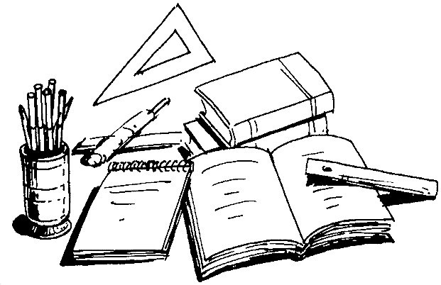 Coloriage de matériel scolaire sur un bureau