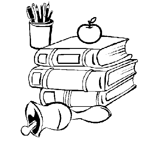 Coloriage de matériel scolaire sur une table d'étude