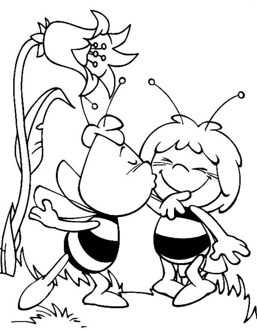Maya l'abeille explorant un champ fleuri
