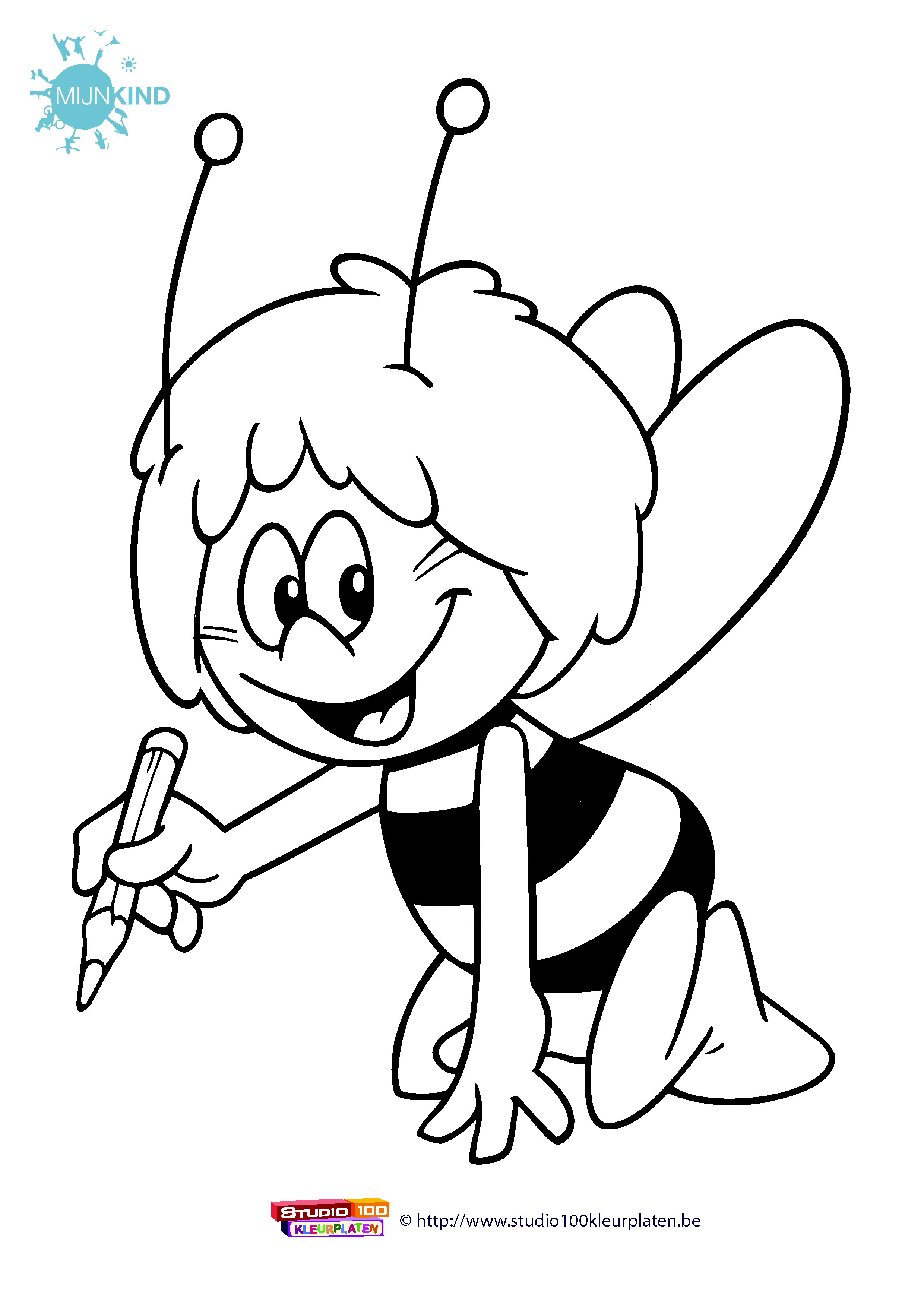 Maya l'abeille en train de butiner des fleurs dans un champ