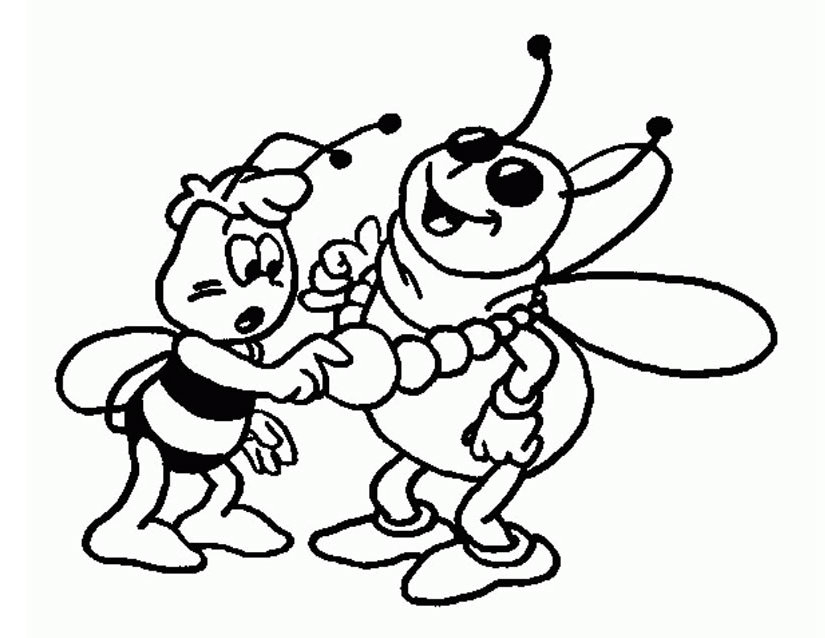 Maya l'abeille en train de voler au-dessus des fleurs colorées