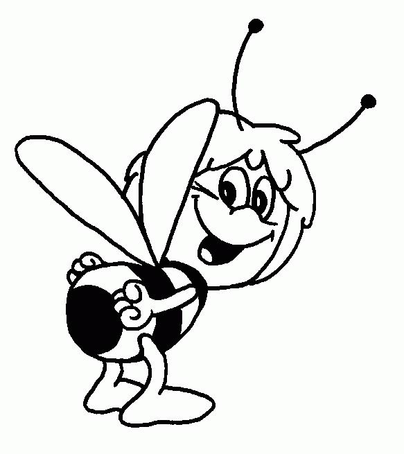 Maya l'abeille souriante dans un jardin fleuri
