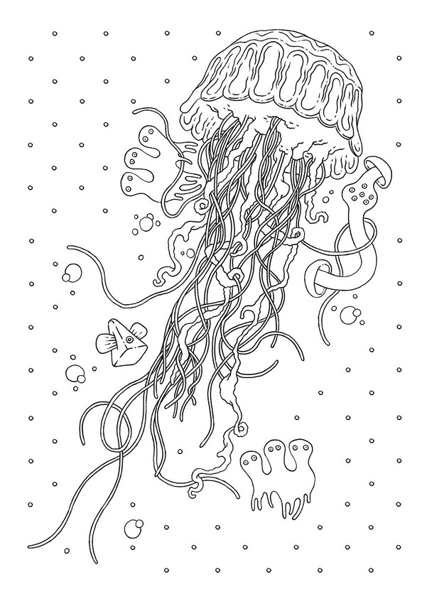 Coloriage d'une méduse flottant dans les profondeurs marines