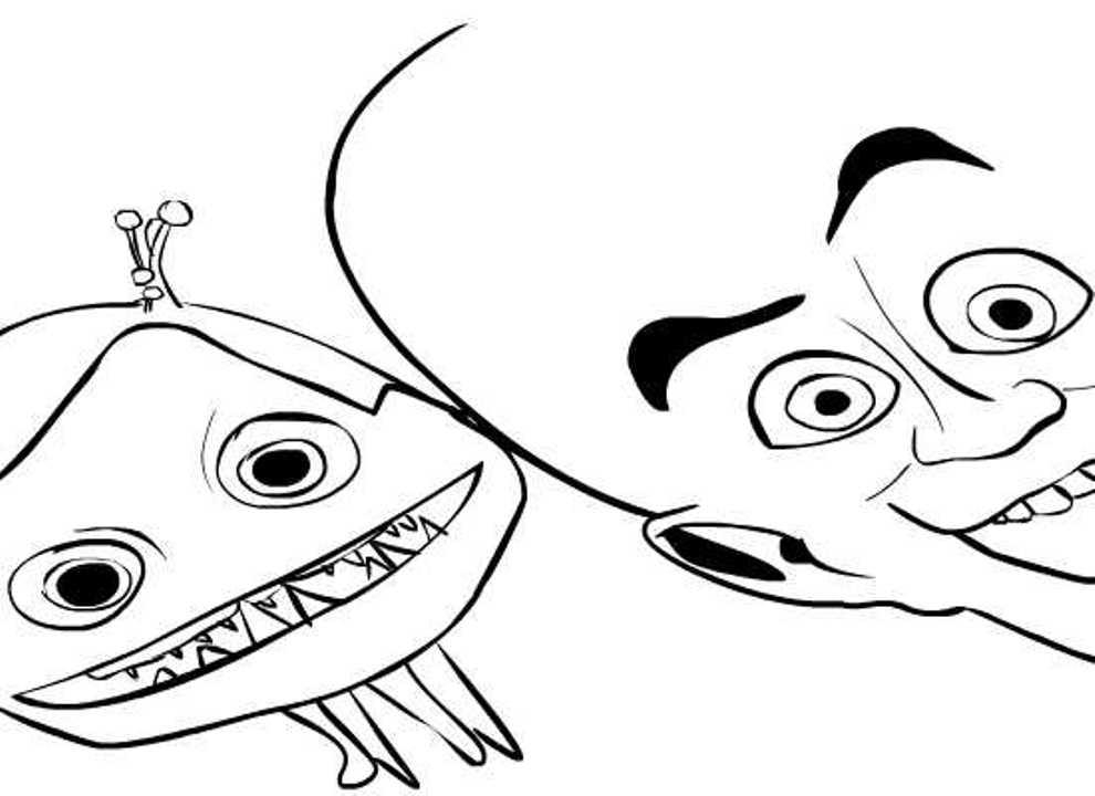 Coloriage de Megamind en pleine action avec un décor urbain