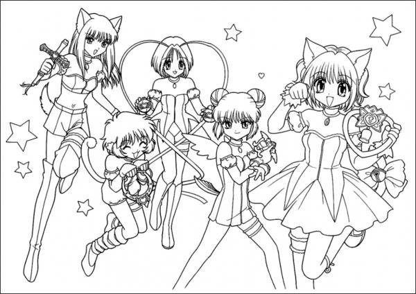 Coloriage de Mew Mew Power avec des personnages en action Coloriage de Mew Mew Power avec des personnages en action
