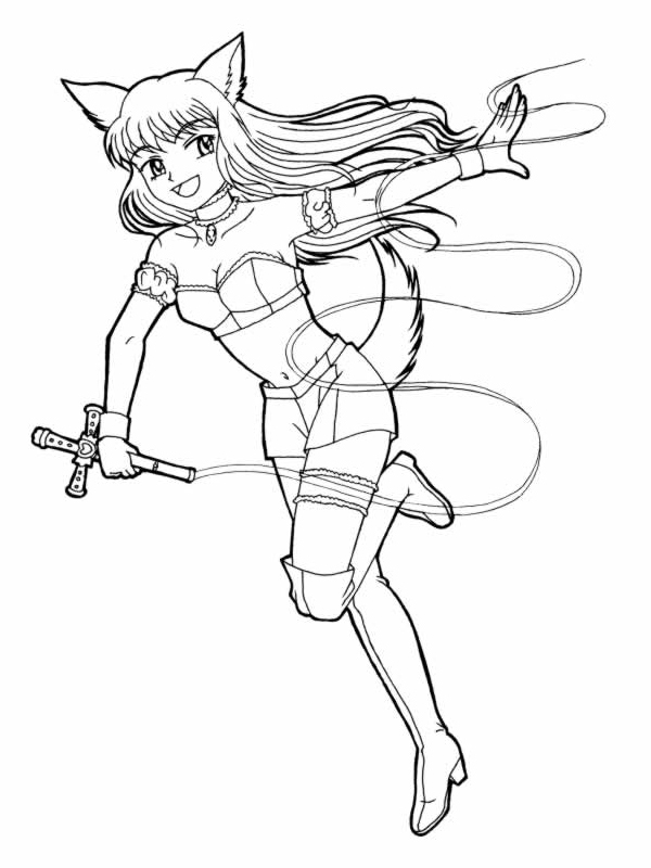 Coloriage de Mew Mew Power en pleine action avec des éléments de décor Coloriage de Mew Mew Power en pleine action avec des éléments de décor