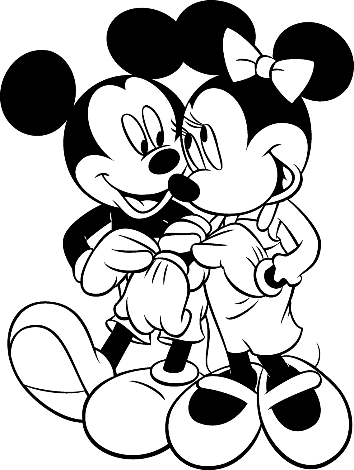 Coloriage de Mickey Mouse souriant avec des ballons dans un décor en plein air