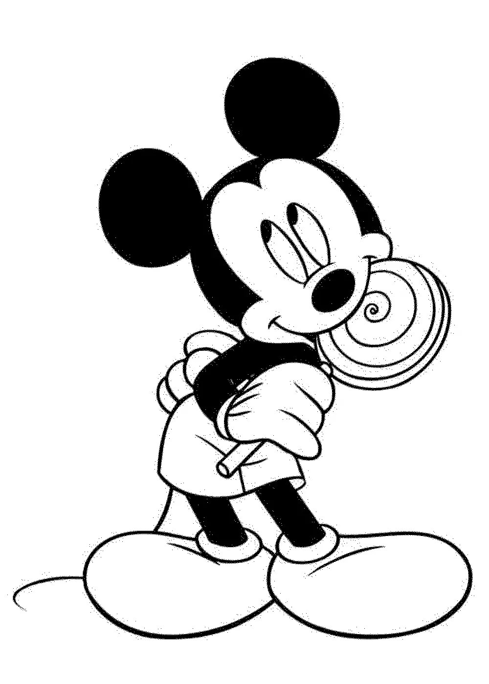 Mickey Mouse souriant, tenant un ballon dans un décor joyeux