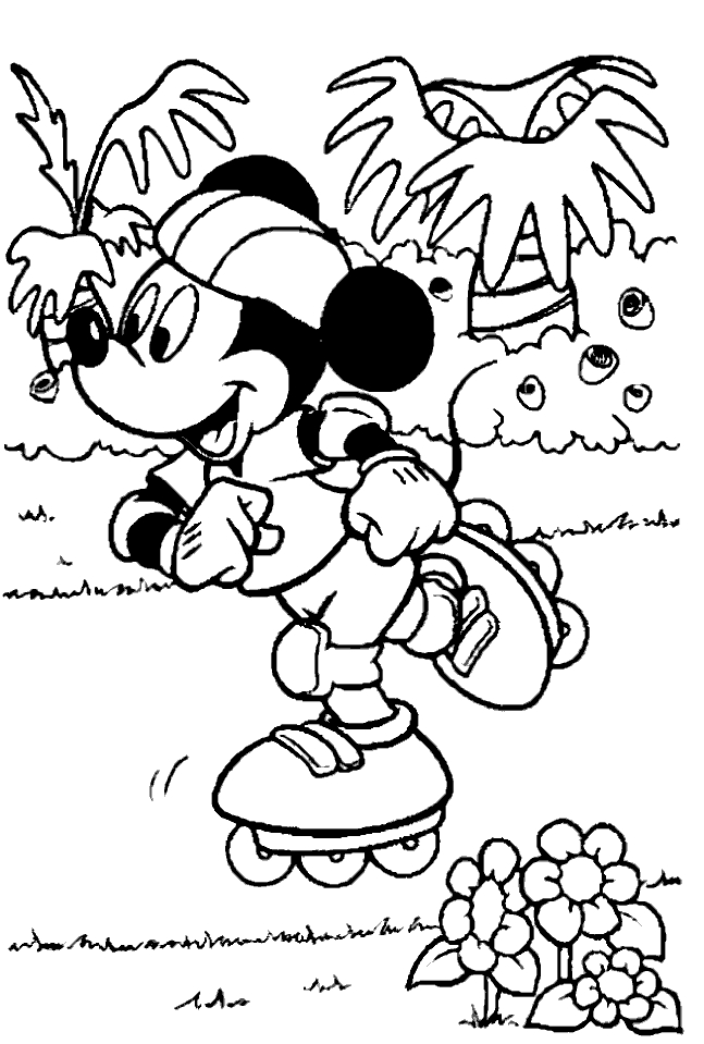 Mickey Mouse souriant avec des ballons dans un décor joyeux