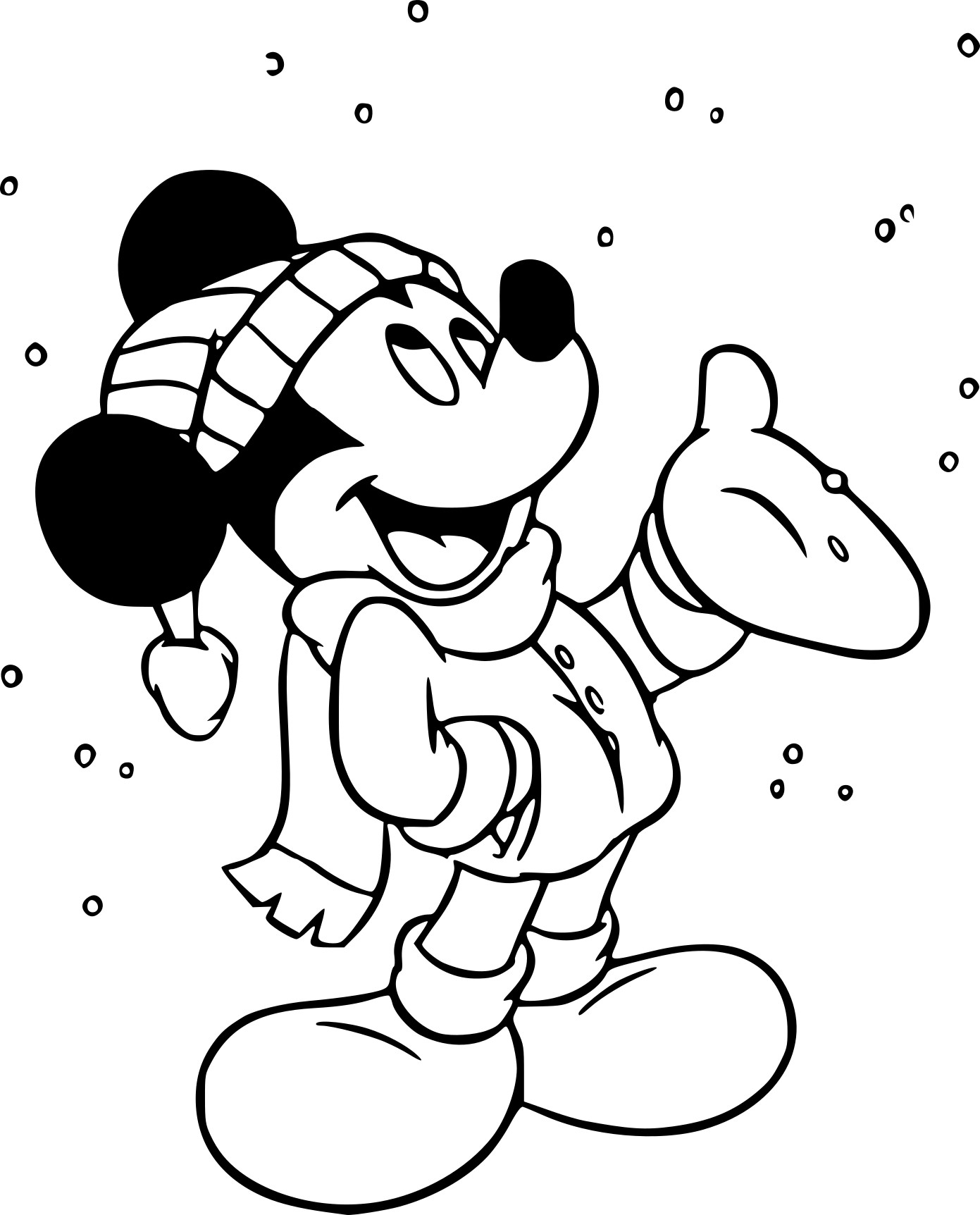 Coloriage de Mickey Mouse souriant dans un décor joyeux