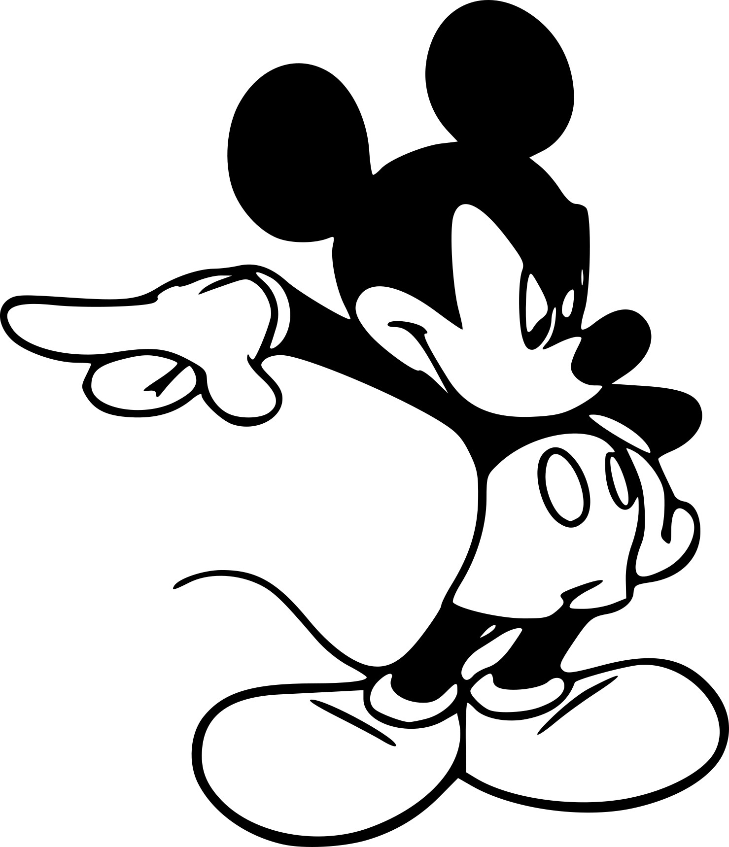 Coloriage de Mickey Mouse en train de sourire joyeusement dans un décor simple