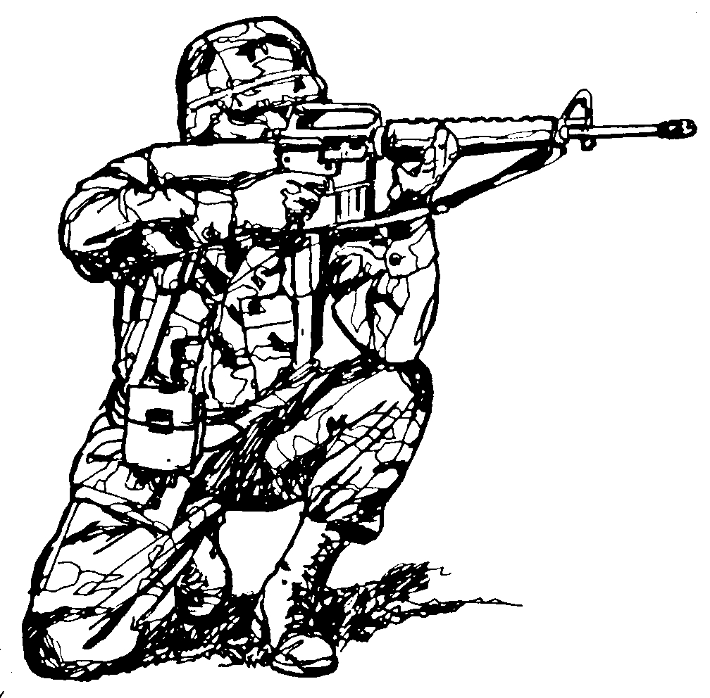 Coloriage d'un soldat en action dans un environnement militaire