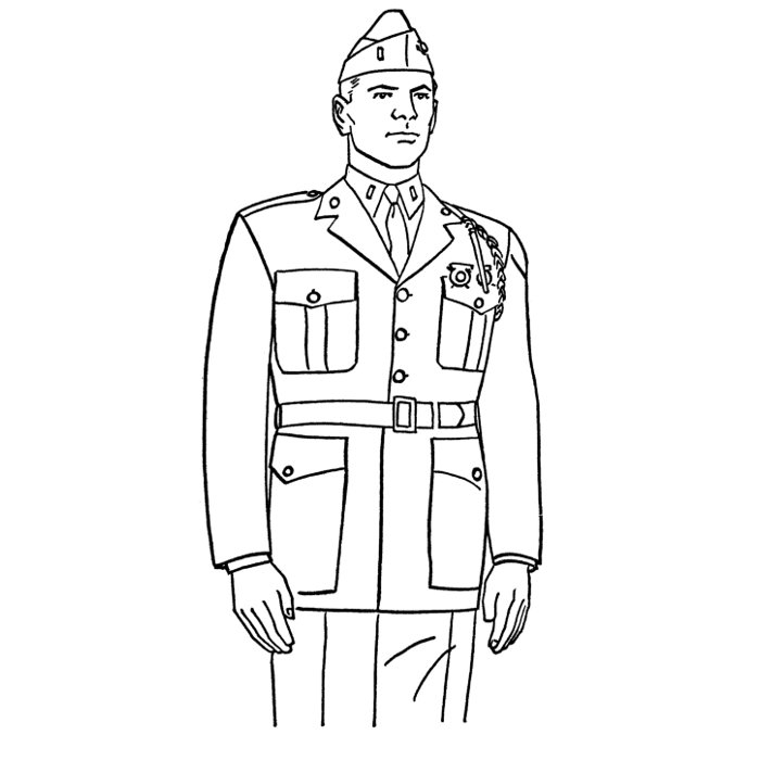 Coloriage d'un soldat militaire en action dans un décor de campagne