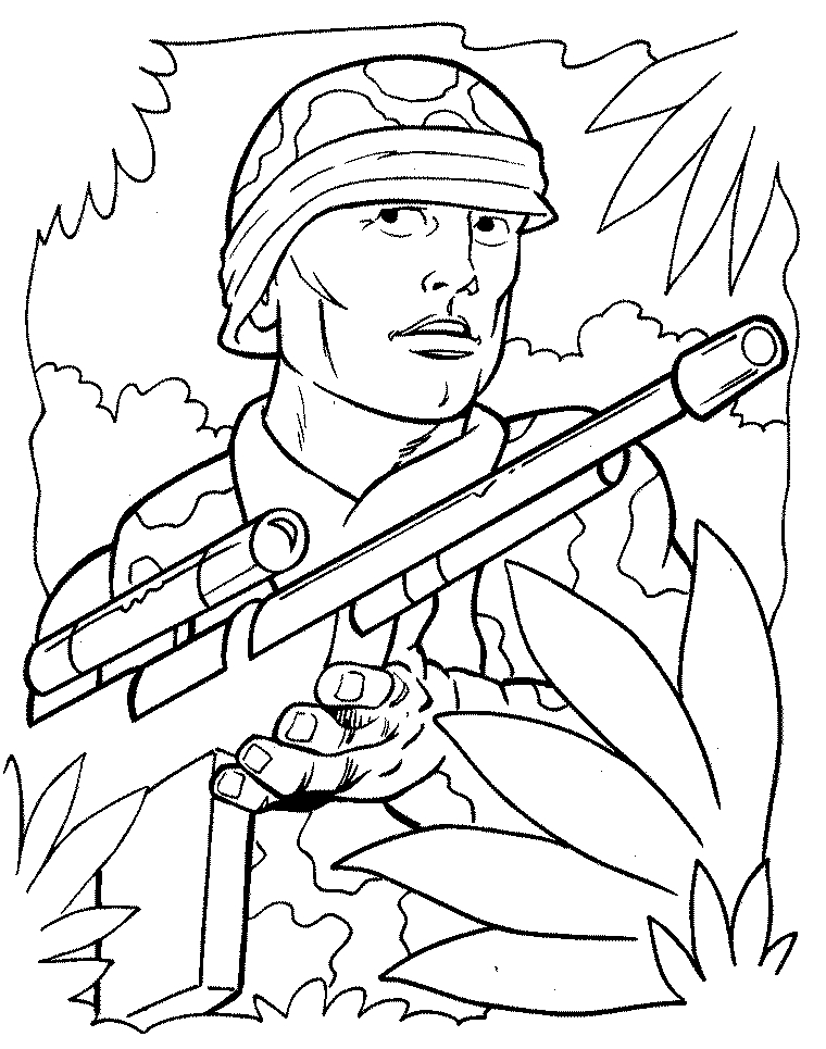 Coloriage d'un soldat en action dans un paysage urbain