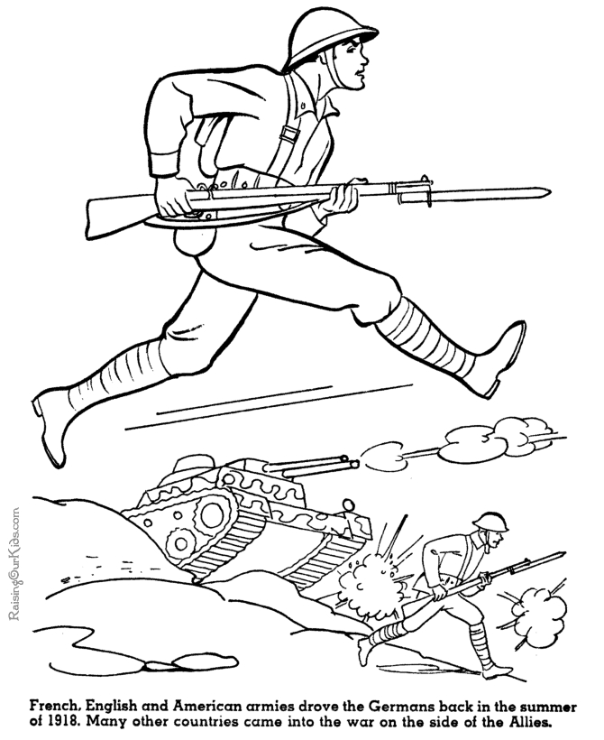 Coloriage d'un militaire en action dans un paysage naturel Coloriage d'un militaire en action dans un paysage naturel