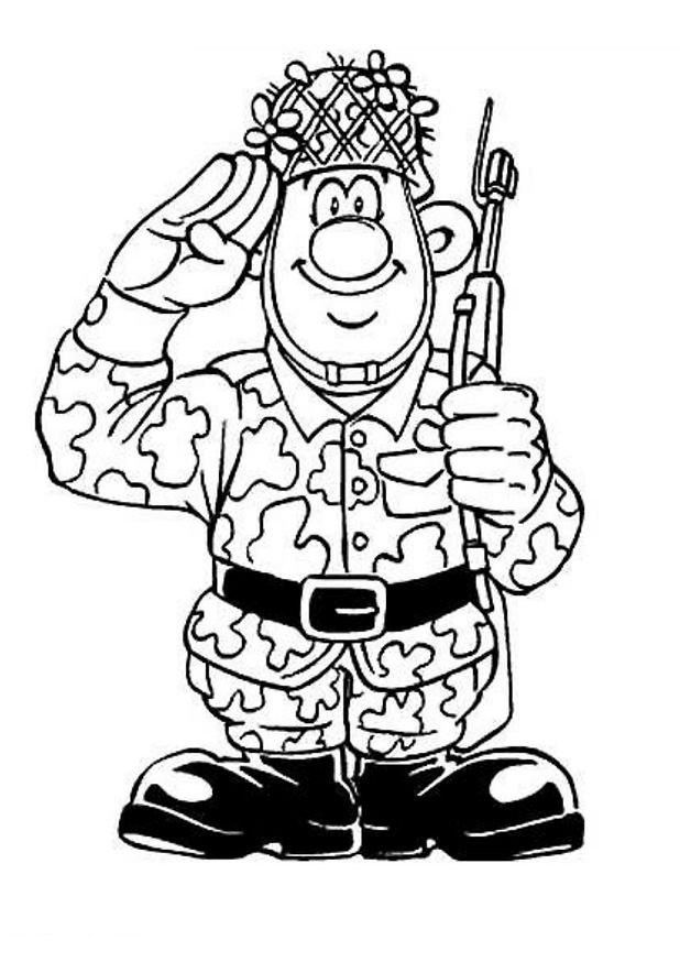Coloriage d'un soldat en mission dans un environnement militaire