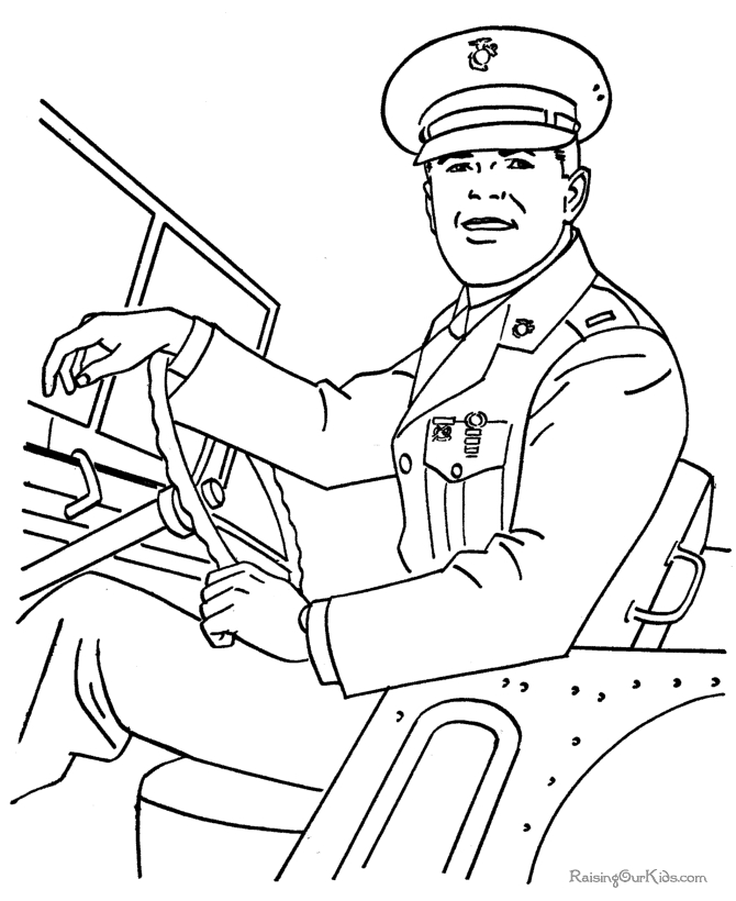 Coloriage d'un soldat militaire en action dans un paysage urbain