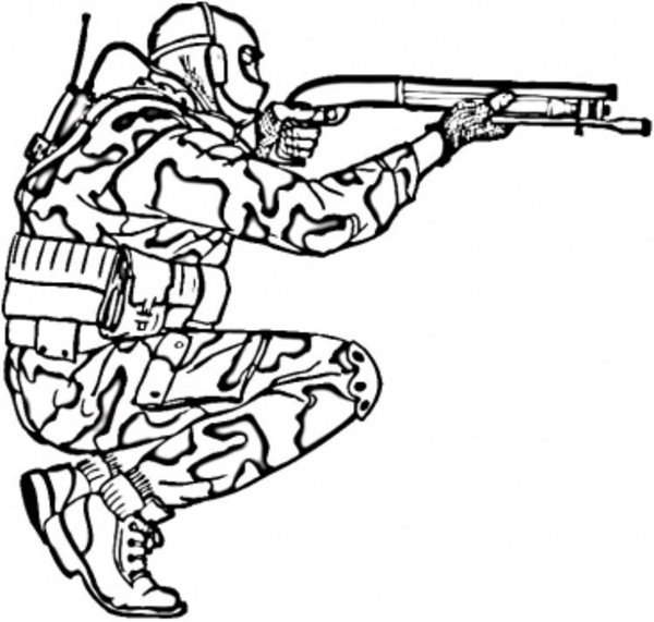 Coloriage d'un soldat en pleine action dans un environnement militaire