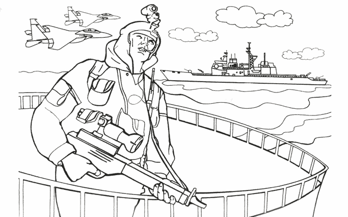 Coloriage de soldats militaires en action sur un champ de bataille