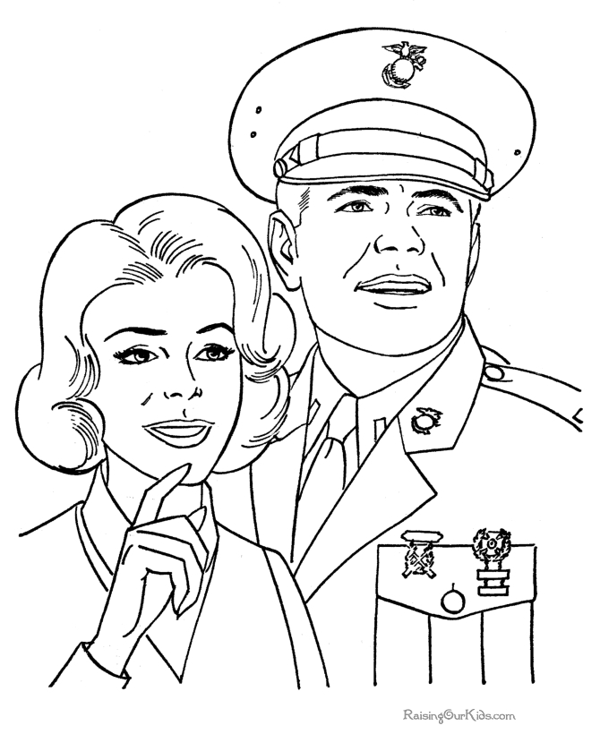 Coloriage d'un soldat en pleine action dans un décor militaire