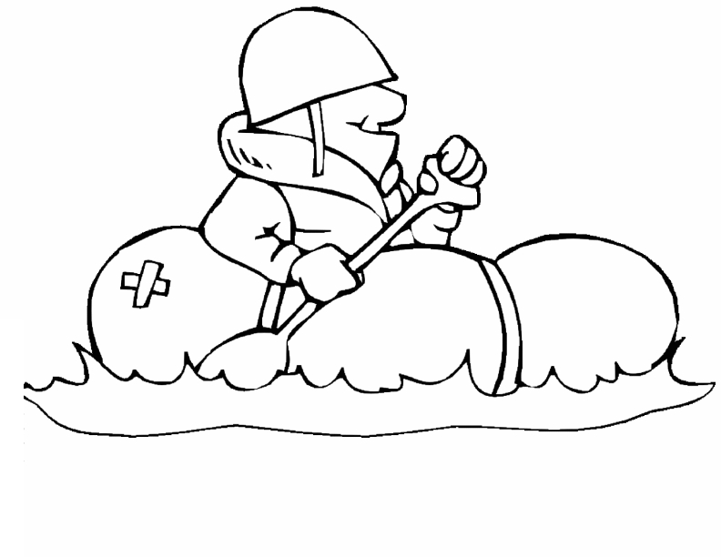 Coloriage d'un soldat en action dans un environnement militaire